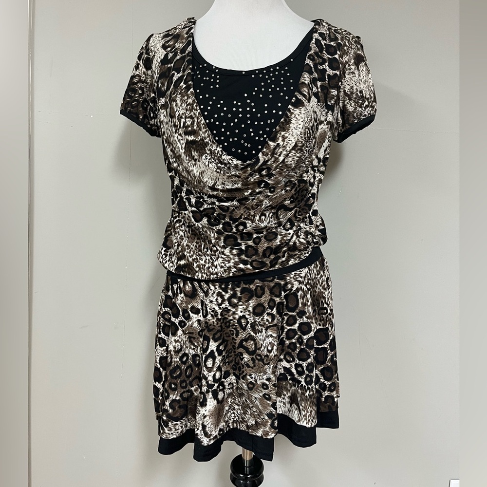 Brown and Black Sequin Embellished Mini Dress